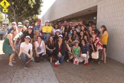 Jason Ritter, Ariel Hirsch and a group of fans at the post office.