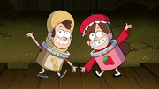 S1e12 Dipper in peanut butter costume Mabel in strawberry jam costume