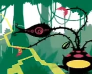 Shookle/Shukuru aturdido por los rayos. Los jefes aturdidos sueltan objetos.