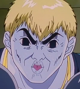 Kunio super-glues bowling balls to Onizuka's fingers.