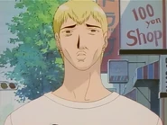 Onizuka walking to a raffle in hopes of winning eight million yen.