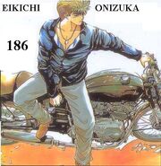 Teenage Eikichi and his bike in the manga Shonan Junai Gumi.