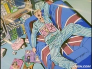 Onizuka laying on his couch.
