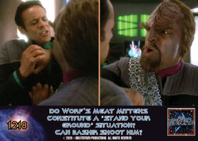 Do Worf's Meat Mittens Constitute A "Stand Your Ground" Situation? Can Bashir Shoot Him?