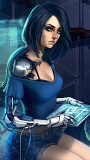 Blue-hair-girl-science-computer-art-picture iphone 1080x1920