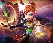 Anna with her light combat armor and shield.