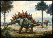 An artist's depiction of a Stegosaurus during the Late Jurassic Period.