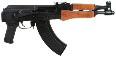 Romanian AK Draco Pistol - 7.62x39mm. This is a US import variant of the AIMR and can be identified by its lack of a stock, a plain handguard without palmswell and 2 position selector switch.