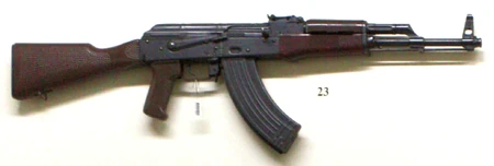 MPi-KM - 7.62x39mm. This is externally different from later MPi-KM-72 by the wooden lower hand grip. This configuration were common in 1966-1972.