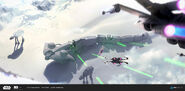 The Alliance Starfights swoop in to try and destroy the Imperial AT-WS (All-Terrain War Serpent)