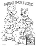 An older depiction of the Great Wolf Kids in a coloring page.