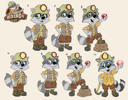 Multiple concept illustrations of Oliver from the Oliver's Mining Company animation on Great Wolf Lodge's Instagram, drawn by Dom McKinnon, showing a slightly different style to the final designs.
