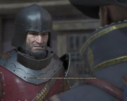 Captain Ulric talks to De Sardet after eliminating "Egon's" followers at old ghost regiment camp