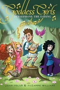 Illustration of Aphrodite (second from left) on the front cover of the book, Goddess Girls Persephone The Daring