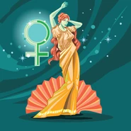 Vector art of Aphrodite with her symbols, the seashell and the mirror.