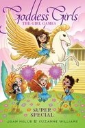 Aphrodite (bottom far left) on the front cover of a Goddess Girls book.