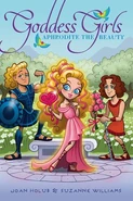 Aphrodite (centre) depicted on the front cover of a Goddess Girls book.