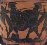 Hektor fighting Akhilles (the body of Patroklos lays dead at their feet)