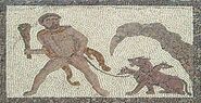 Roman Mosaic of Herakles capturing Hades watchdog Kerberos