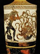 Herakles fighting the Hydra with a crab being sent to interfere