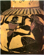 Odysseus blinding Polyphemus