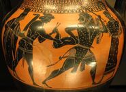 Attic black-figure amphora, ca. 530 BC depicting Herakles carrying the Kerynitis Hind after capturing it.