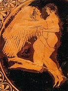 Hykinthos (18 KB) Hyacinthus and Zephyrus on a red-figure vase