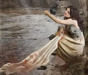 Pelopia at the bank of a river to wash her clothes that had been stained with blood during a sacrificial rite