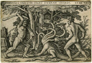 Woodcut of Herakles facing the Lernaean Hydra (by Sebald Beham 1545)