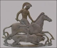 Bellerophontes astride Pegasos fighting the Chimaira