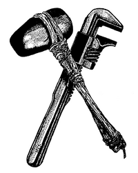 The symbol of Earth First!: a Monkey wrench and stone hammer