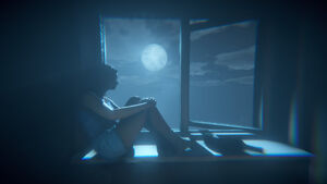 Mia sitting on window sill