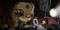 Noggin and Gizmo watch a movie