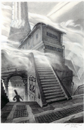 Concept art of Manny entering Rubacava by Peter Chan