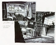 Concept art of Manny in the Mayan Mechanic's workshop by Peter Chan