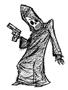 Concept art of Manny in his reaper outfit by Peter Tsaykel
