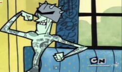 Lord Pain's original set of tattoos featuring images of Grim.