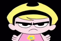 Mandy staring at the viewer in a black screen