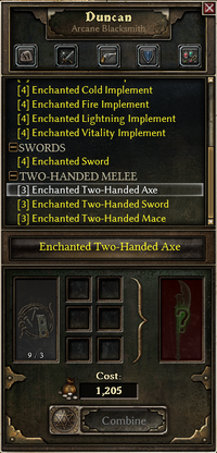 The Blacksmith crafting window