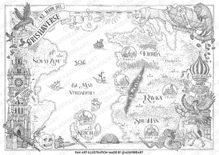 Mapa del Grishaverse. Ilustrado por Andrés Aguirre @aaguirreart