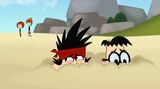 Kin and Kon buried in the sand