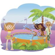 Kieran, Kassi, and Kenna in cartoon form as seen on the box of the Splash Bash Pool.