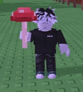 A Player holding the Evo Mushroom I.