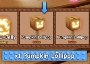 A player unboxing the Pumpkin Lollipop from the Halloween Gear Box.