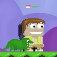 A player wearing the Green Pet Tyranotops