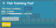 A level 10 Catfish is ready to retrieved from a Fish Tank Port.