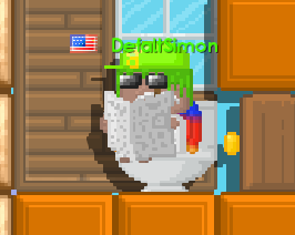 A player sitting on a Toilet.