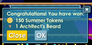 The message appearing when an Architect's Beard is claimed as a prize.