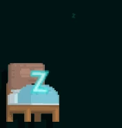A player sleeping in a Bed