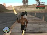 CJ being chased by the creatures.